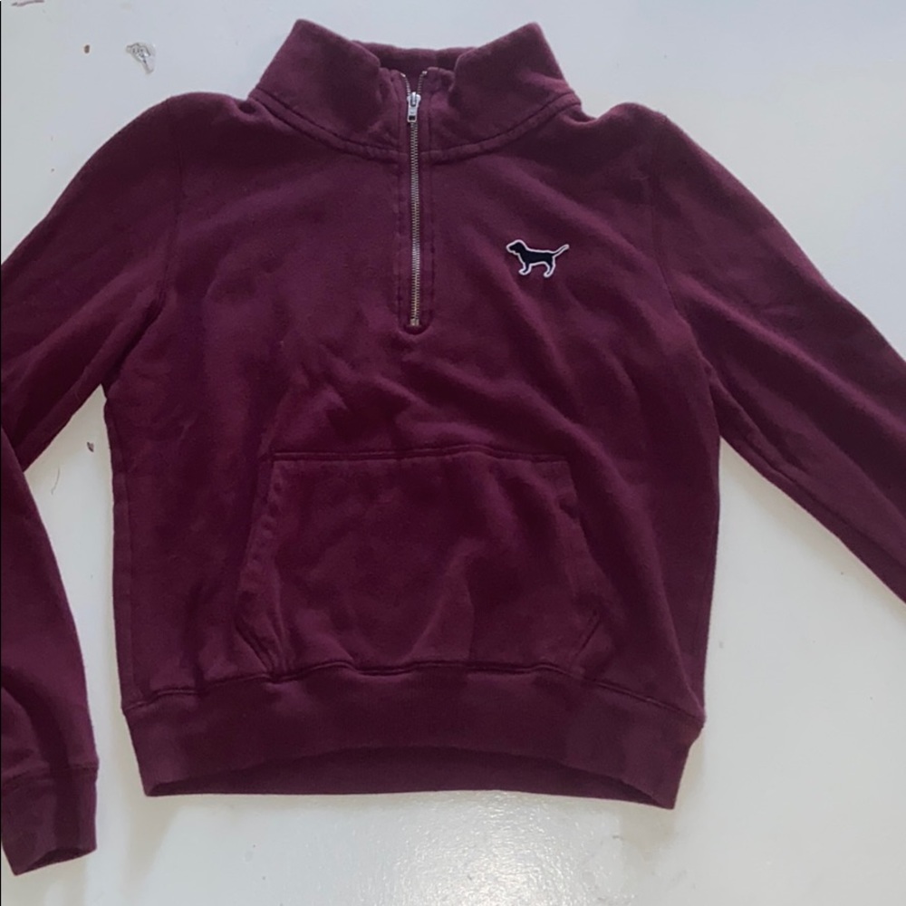 “Pink” half zip maroon sweatshirt